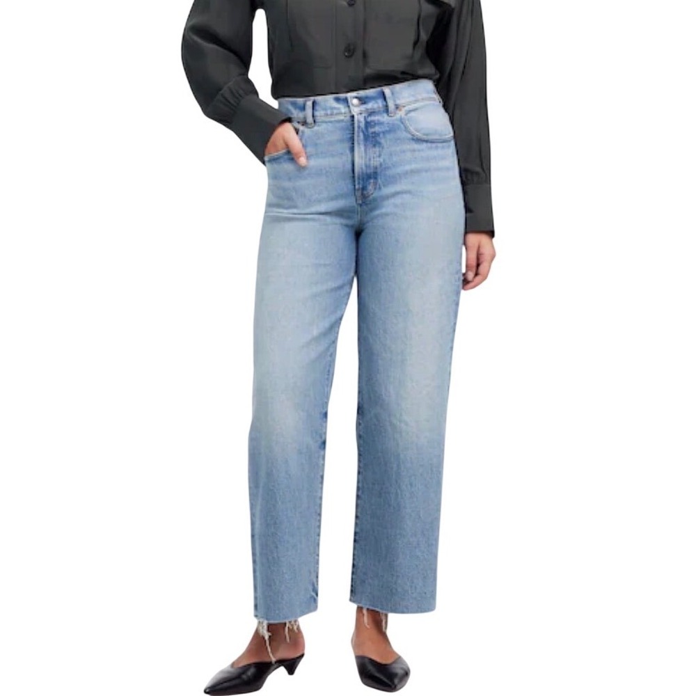 Madewell Curvy Perfect Vintage Wide-Leg Crop Jeans 31P Blue Raw Hem Excellent